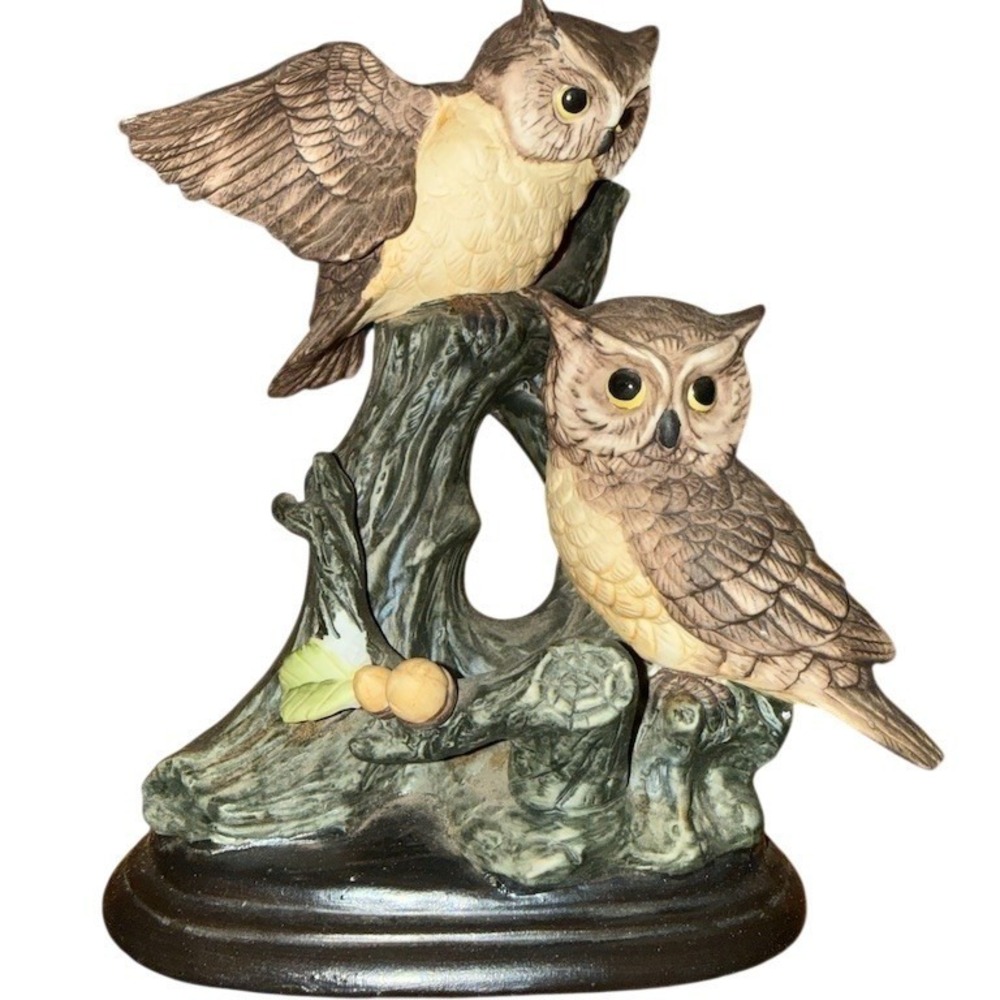 Homco Vintage Pair of Owls Figurine‎ Hand Painted Woodland Decor 8.5in nature